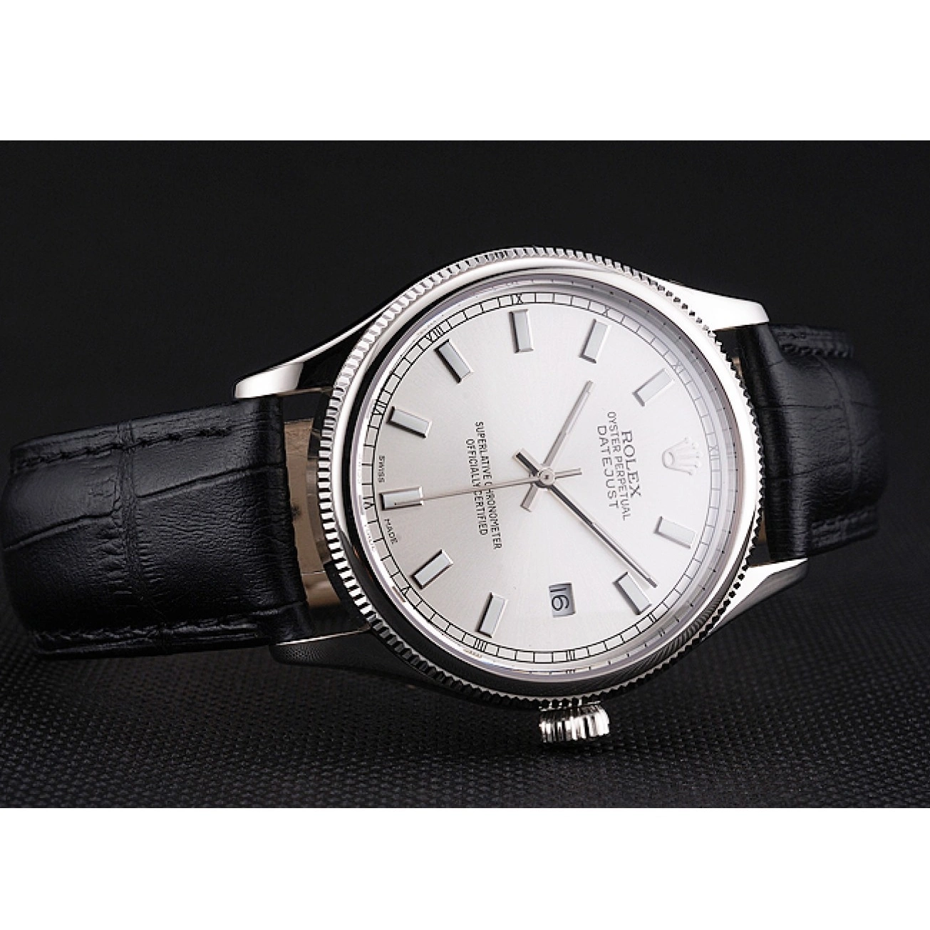 Good copy rolex watches Leather Case Datejust Stainless Dial Swiss Black White Strap Rolex Steel 0725